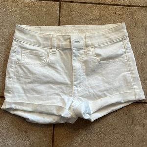American Eagle white denim Hi-Rise Shortie shorts